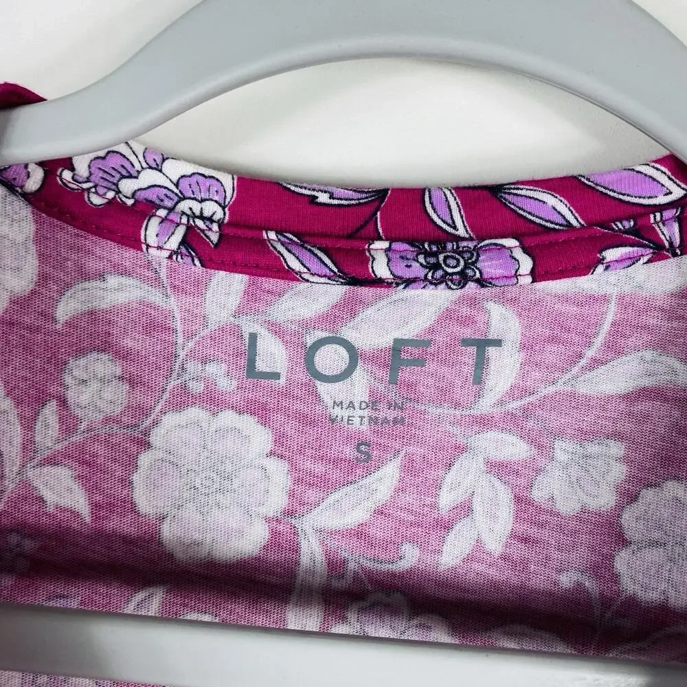 Ann Taylor LOFT Top Small Pink Floral Puff Sleeve Tee 100% Cotton